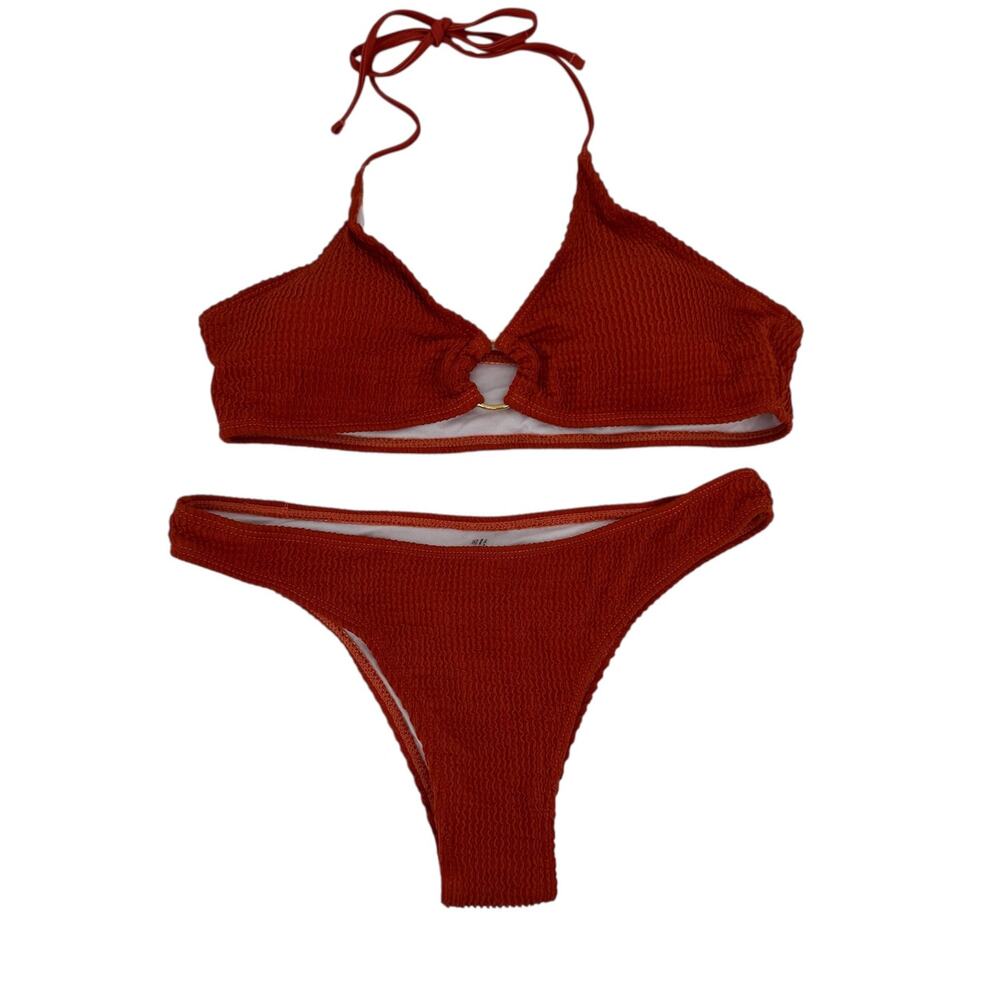 NWOT Makemechic Burnt Orange 3 Piece Bikini Set High Waisted Large